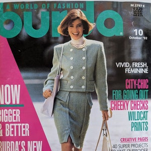 1992/10 BURDA MODEN Rivista di moda vintage, cartamodello per cucito vintage, moda anni ’90, rivista di cucito
