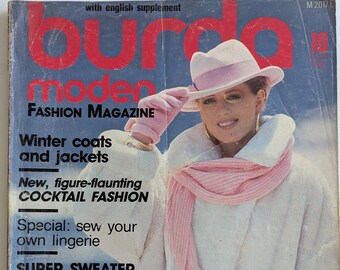 1986/10 BURDA MODEN Vintage Fashion Magazine, patrón de costura vintage, moda de los años 80, revista de costura