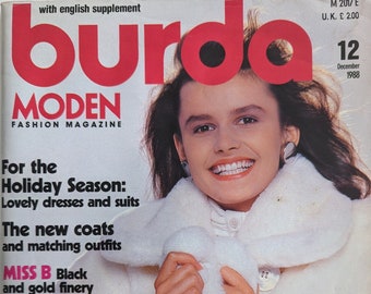 1988/12 BURDA MODEN magazine de mode vintage, patron de couture vintage, mode des années 80, magazine de couture