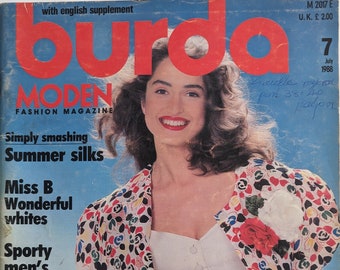 1988/07 BURDA MODEN Vintage Fashion Magazine, Vintage Nähmuster, 80er Jahre Mode, Nähmagazin