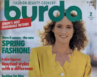 1990/02 BURDA MODEN Vintage Fashion Magazine, cartamodello vintage, moda anni '90, rivista di cucito