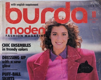 1987/11 BURDA MODEN Vintage Fashion Magazine, patrón de costura vintage, moda de los años 80, revista de costura