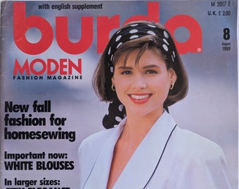 1989/08 BURDA MODEN magazine de mode vintage, patron de couture vintage, mode des années 80, magazine de couture