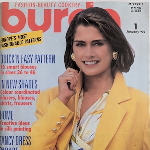 1992/01 BURDA MODEN Rivista di moda vintage, cartamodello per cucito vintage, moda anni ’90, rivista di cucito