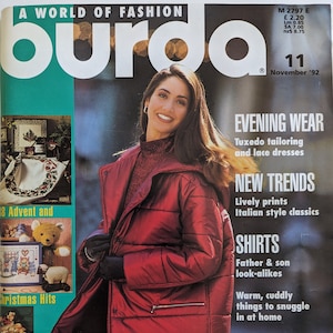 1992/11 BURDA MODEN Rivista di moda vintage, cartamodello per cucito vintage, moda anni ’90, rivista di cucito