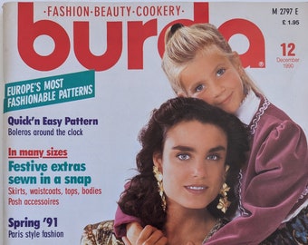 1990/12 BURDA MODEN Vintage Fashion Magazine, cartamodello vintage, moda anni '90, rivista di cucito