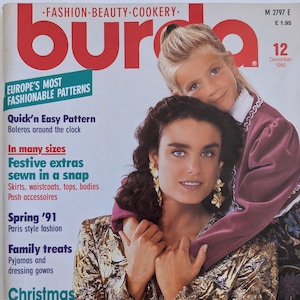 1990/12 BURDA MODEN Vintage Fashion Magazine, cartamodello vintage, moda anni &#39;90, rivista di cucito