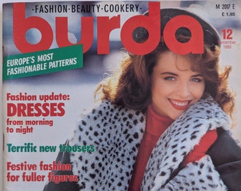 1989/12 BURDA MODEN Vintage Fashion Magazine, patrón de costura vintage, moda de los años 80, revista de costura