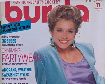 1990/11 BURDA MODEN Vintage Fashion Magazine, cartamodello vintage, moda anni '90, rivista di cucito
