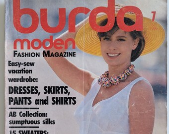 1986/07 BURDA MODEN Vintage Fashion Magazine, patrón de costura vintage, moda de los años 80, revista de costura