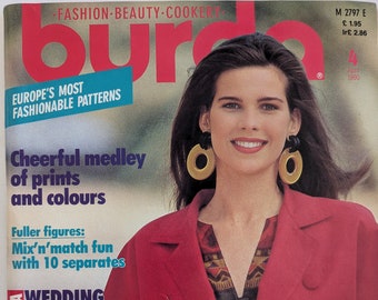 1990/04 BURDA MODEN Vintage Fashion Magazine, Vintage-Nähmuster, 90er-Jahre-Mode, Nähmagazin