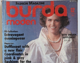 1985/12 BURDA MODEN Vintage Fashion Magazine, cartamodello vintage, moda anni '80, rivista di cucito