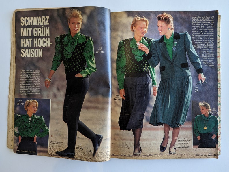 1985/08 BURDA MODEN Vintage Fashion Magazine, patrón de costura vintage, moda de los años 80, revista de costura imagen 6