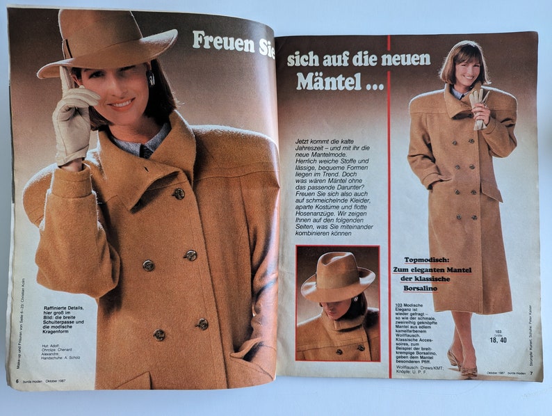 1987/10 BURDA MODEN Vintage Fashion Magazine, Vintage Nähmuster, 80er Jahre Mode, Nähmagazin Bild 2