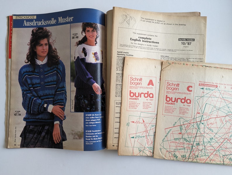 1987/10 BURDA MODEN Vintage Fashion Magazine, Vintage Nähmuster, 80er Jahre Mode, Nähmagazin Bild 10