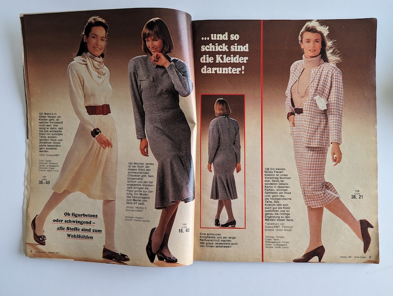 1987/10 BURDA MODEN Vintage Fashion Magazine, Vintage Nähmuster, 80er Jahre Mode, Nähmagazin Bild 3