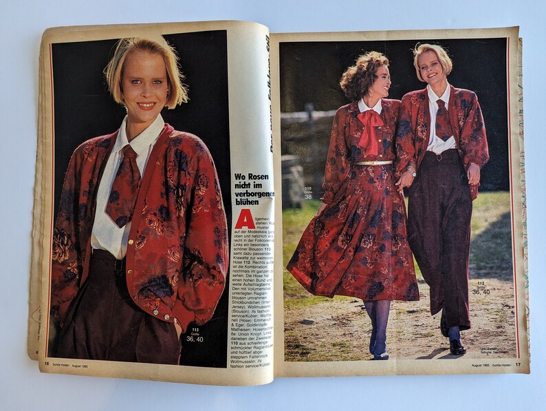 1985/08 BURDA MODEN Vintage Fashion Magazine, patrón de costura vintage, moda de los años 80, revista de costura imagen 4