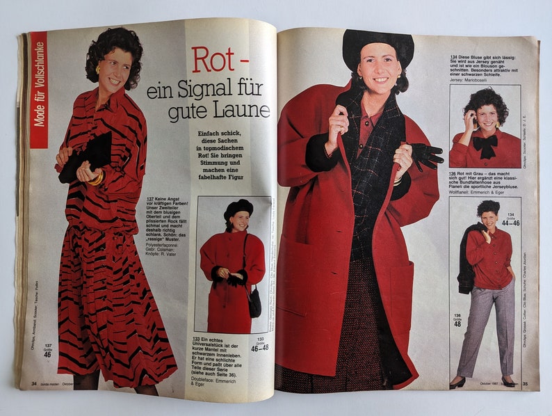 1987/10 BURDA MODEN Vintage Fashion Magazine, Vintage Nähmuster, 80er Jahre Mode, Nähmagazin Bild 9