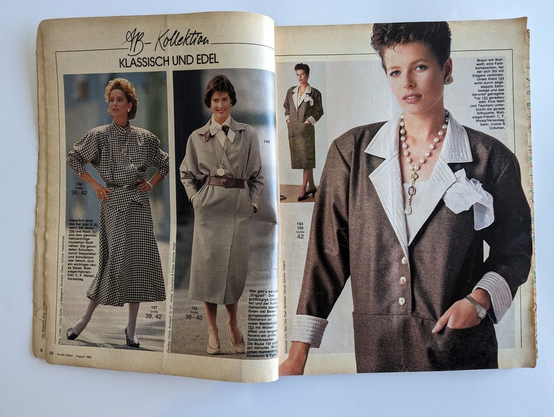 1985/08 BURDA MODEN Vintage Fashion Magazine, patrón de costura vintage, moda de los años 80, revista de costura imagen 3