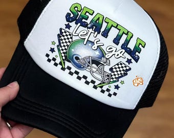 Football Seattle Let’s Go Checkered Retro Distressed Gift Trucker Hat
