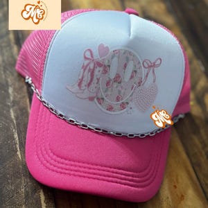 Custom Retro Country Bow Trucker Hat With Chain, Summer Trucker Hat, Trendy Boots Trucker Hat, Cute Trucker Hat, Gift For Her Trucker Hat,
