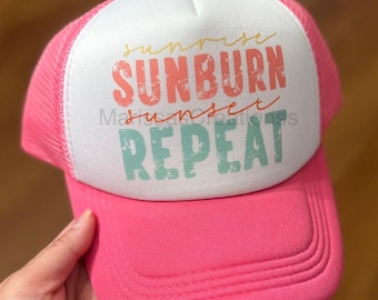 Sunburn Repeat Trucket Hat, Sunrise Trucker Hat, Gift For Her Trucker Hat, Retro Trucker Hat, Summer Trucket Hat, Trendy Trucker Hat