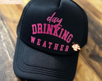 Drinking Weather Trucker Hat, Drinks Trucker Hat, Trendy Trucker Hat, Summer Trucker Hat, Cute Trucker Hat, Faux Hat Patch, Gift Trucker Hat