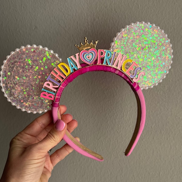Light Up Birthday Mouse Ears, Custom Resin Mouse Ears Headband, Pink Sparkly Ears Adult Women Girl, Princess Ears Handmade Glow In The Dark