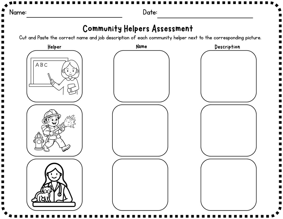 Community Helpers Cut and Paste Assessment Kindergarten Activity - Etsy