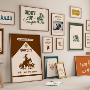 Pacote de arte para o Muro das Lamentações, conjunto com 15 pôsteres de cowboy, gravata borboleta, estampa inspirada em cartas de baralho de cowboy, decoração do sudoeste