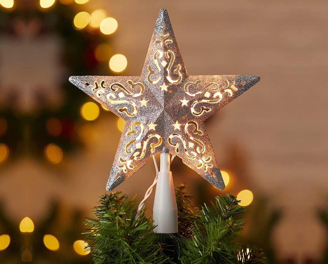 Silver Star Tree Topper Christmas Tree Decorations Plug in Etsy