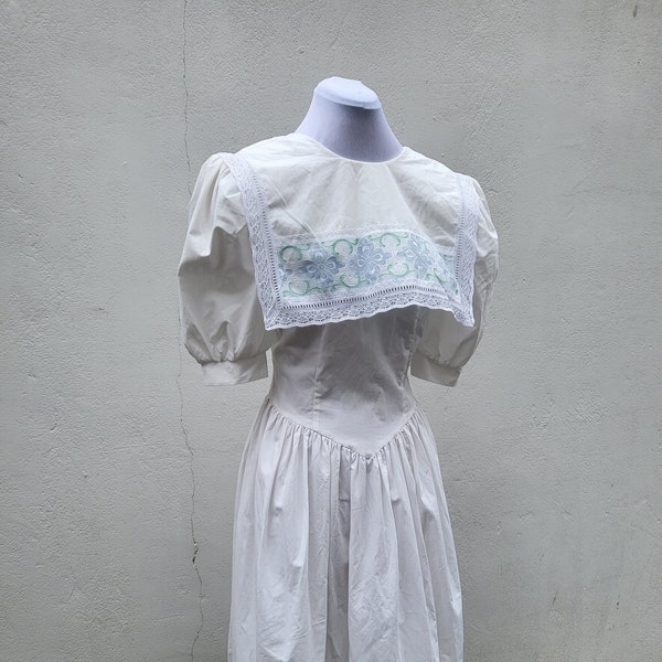 1980s Gunne Sax Sailor Dress with lace collar