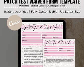 編集可能なパッチテスト同意書テンプレート、眉ティント、まつ毛リフト（Canvaテンプレート）