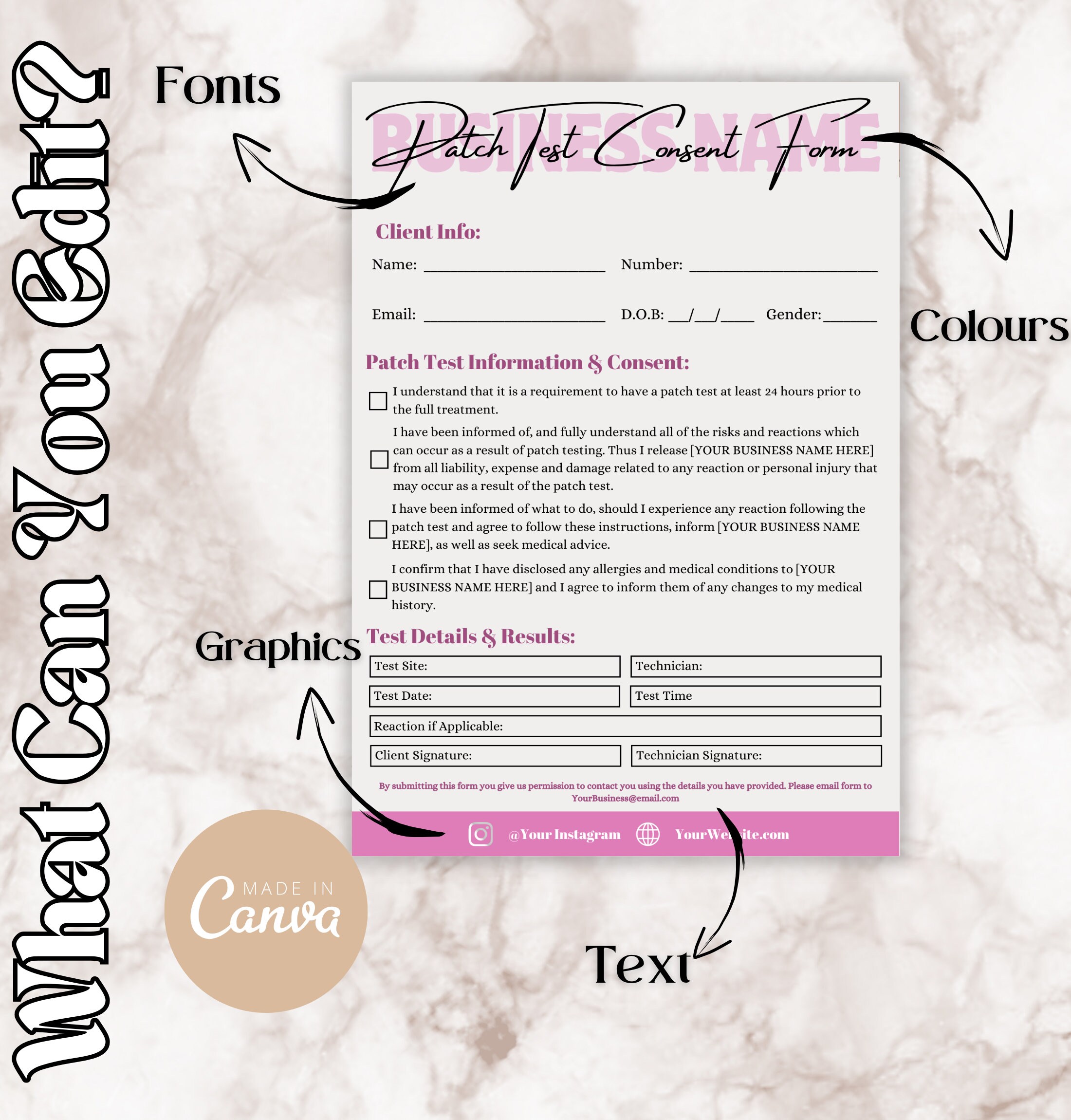 Patch Test Client Consent Form Template, Beauty Treatment Waiver Form