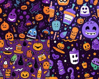 90s Halloween Digital Paper, Seamless Scrapbook Backgrounds (PNG)