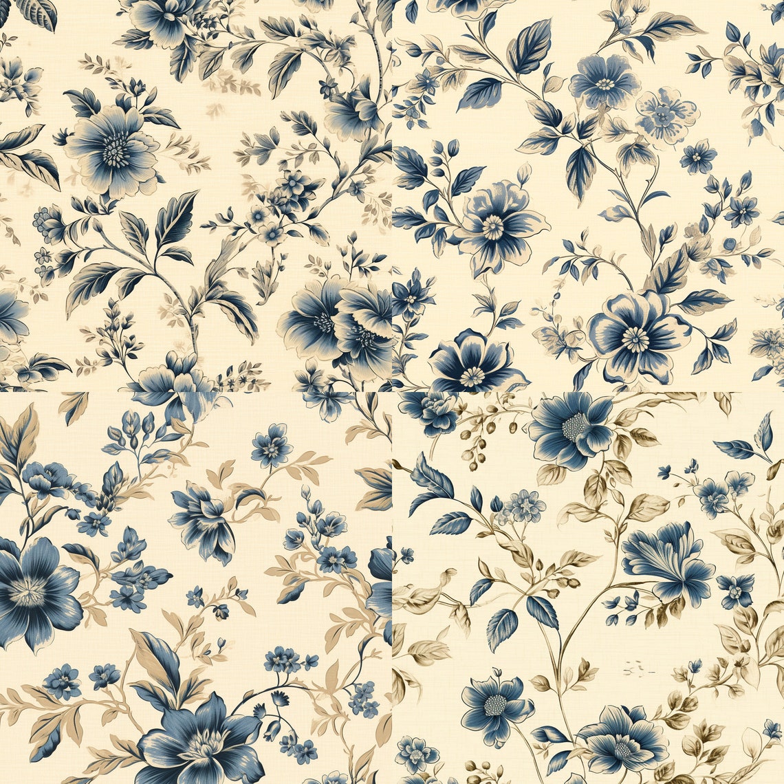 Blue and White Floral , Instant Download Scrapbook Paper, Printable ...