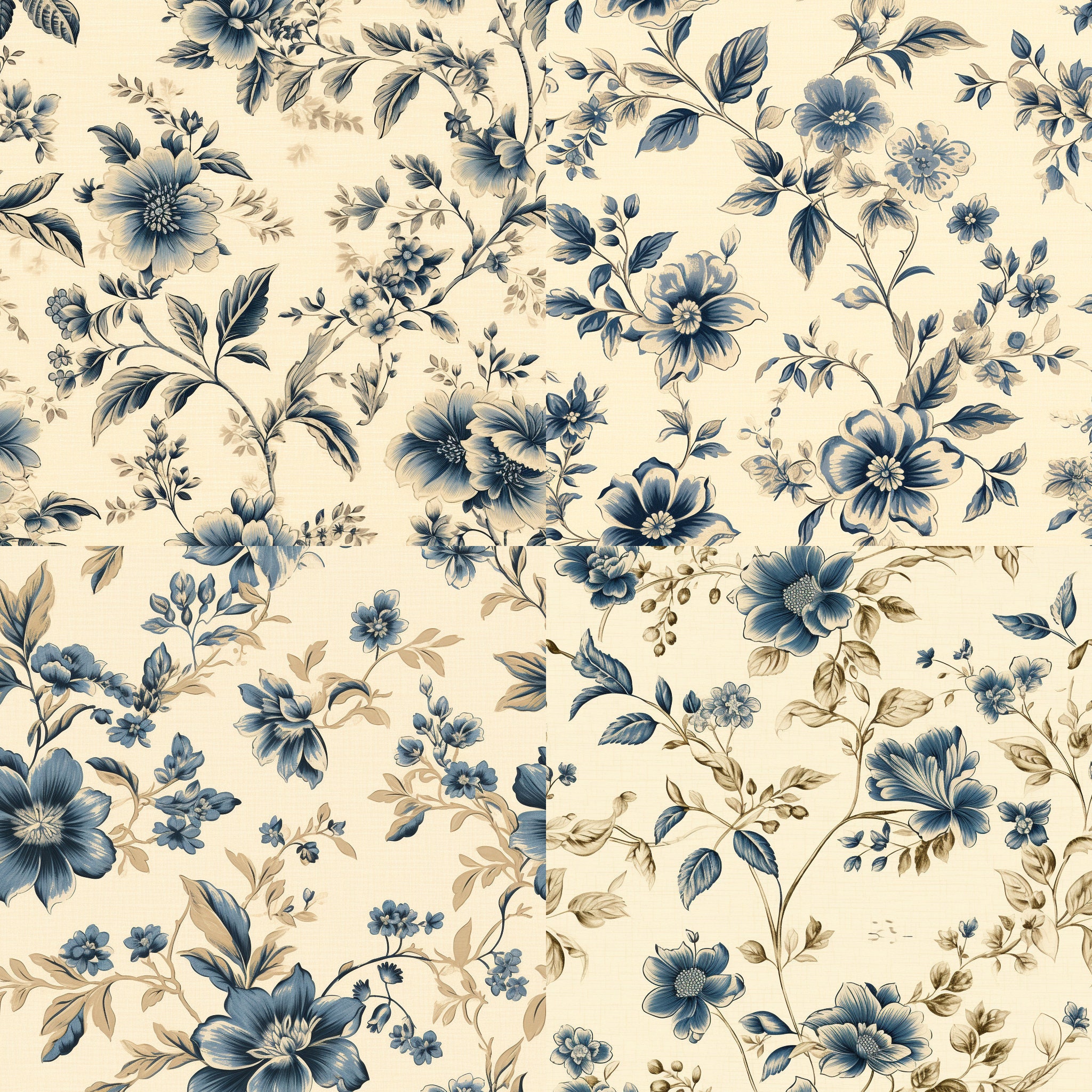 Blue and White Floral , Instant Download Scrapbook Paper, Printable ...