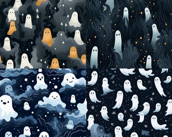 cute ghosts halloween digital paper, instant download scrapbook paper, printable digital backgrounds