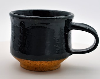 Glossy Dark Green/Black Glazed Stoneware Mug - Signed