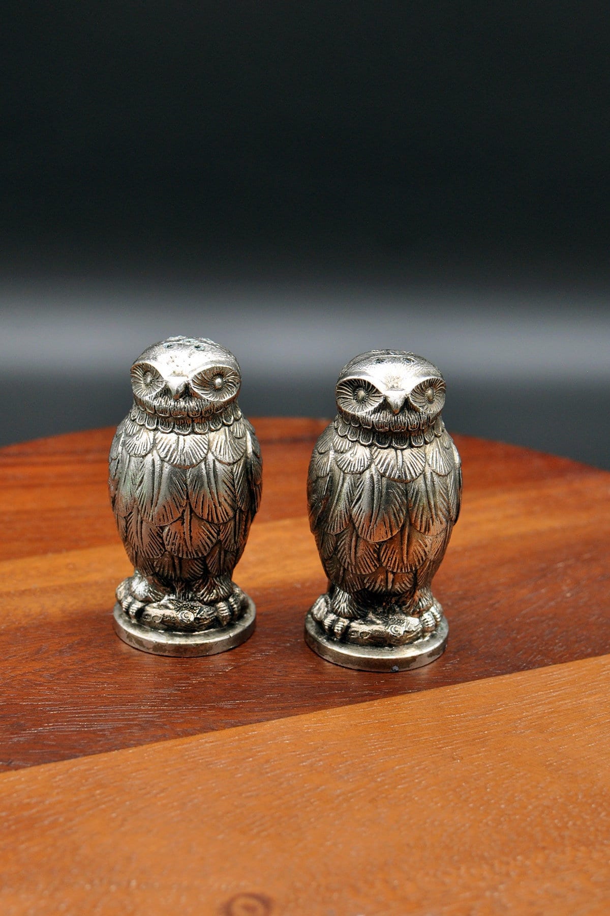 Rare Mid-Century Modern Mauro Manetti-Style Silver-Plated Salt & Pepper Shaker Owls