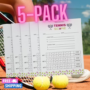 5-Pack TENNIS SCORING NOTEPADs, Gift for Tennis Lovers, Cute Stationery, Paper Score Sheets