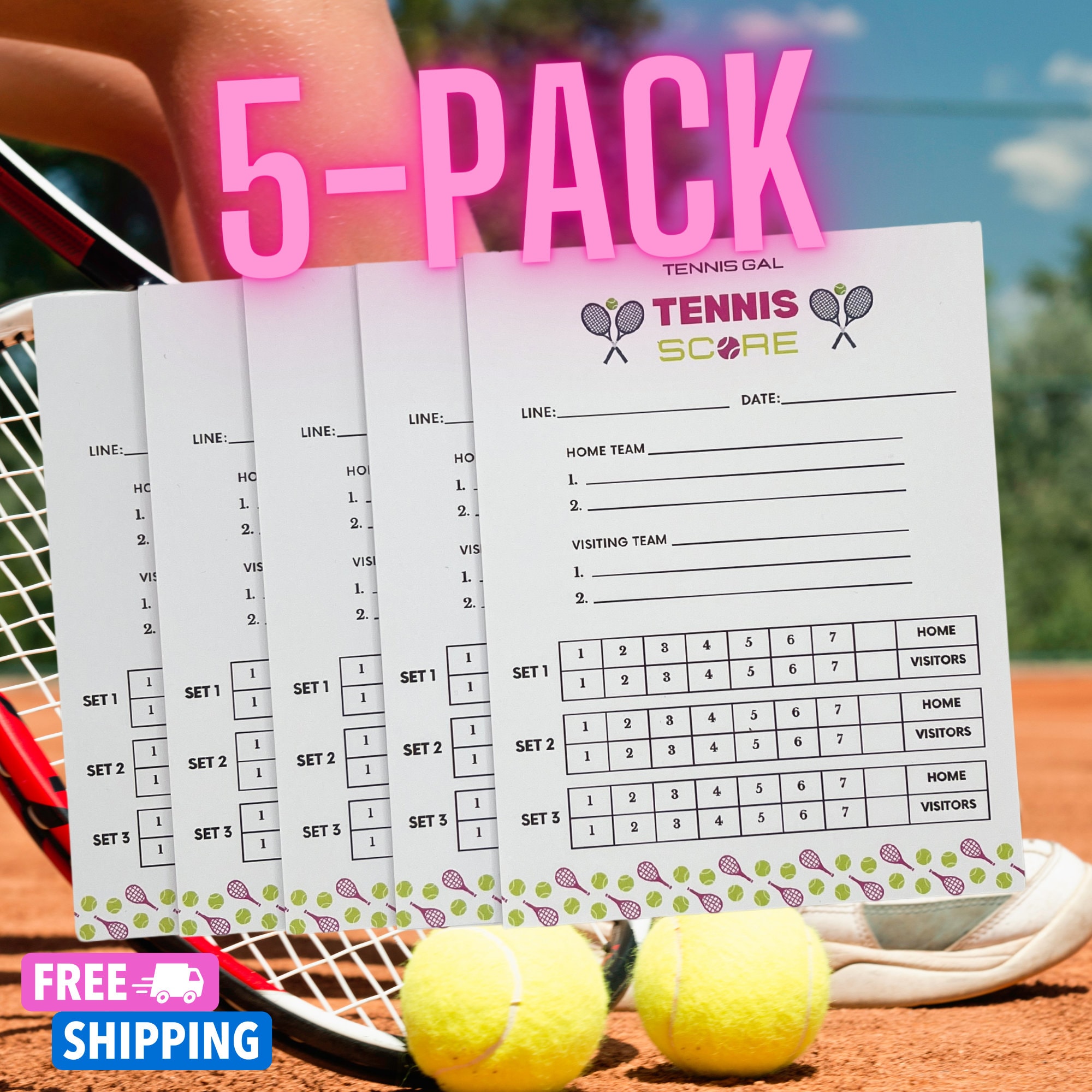 5-pack-tennis-scoring-notepads-gift-for-tennis-lovers-cute-stationery-paper-score-sheets-etsy