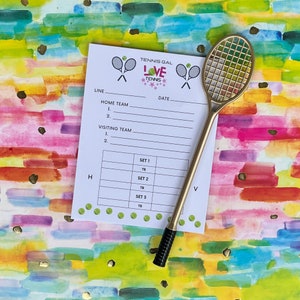 Love TENNIS SCORING NOTEPAD and Racquet Gel Pen, Gift for Tennis Lovers, Cute Stationery, Tennis Captain Gift,