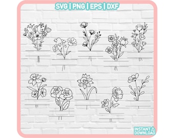 Split floral frame svg, wildflowers svg, Split monogram svg, Floral frame svg, floral name sign, Floral monogram svg, floral bouquet svg