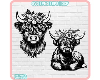 Highland Cow, Baby Cow Svg, Cow Head Svg, Highland Cow Clipart, Cow Face Svg, Highland Heifer Svg, Floral Cow Svg, Cute Highland Cow