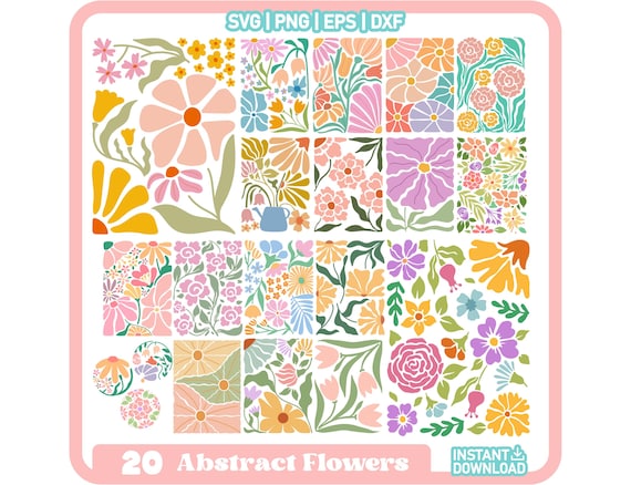 Abstract flower svg and png bundle, danish flower svg, retro flower svg, boho flower svg, floral png, boho floral png svg, groovy flower svg
