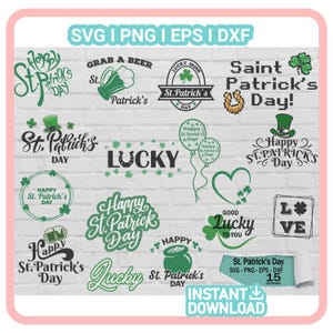 St. Patrick’s Day SVG Bundle, Lucky Shamrock SVG, Leprechaun Clipart, Irish Quotes PNG, Clover Svg Cut File for Cricut & Silhouette