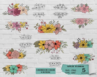 Floral split SVG, floral frame svg, flower border svg, split monogram svg, floral monogram svg, wildflower svg,flower svg,floral,flowers svg