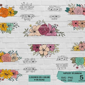 Floral split SVG, floral frame svg, flower border svg, split monogram svg, floral monogram svg, wildflower svg,flower svg,floral,flowers svg