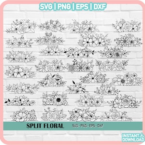 Floral split SVG, floral frame svg, flower border svg, split monogram svg, floral monogram svg, wildflower svg,flower svg,floral,flowers svg